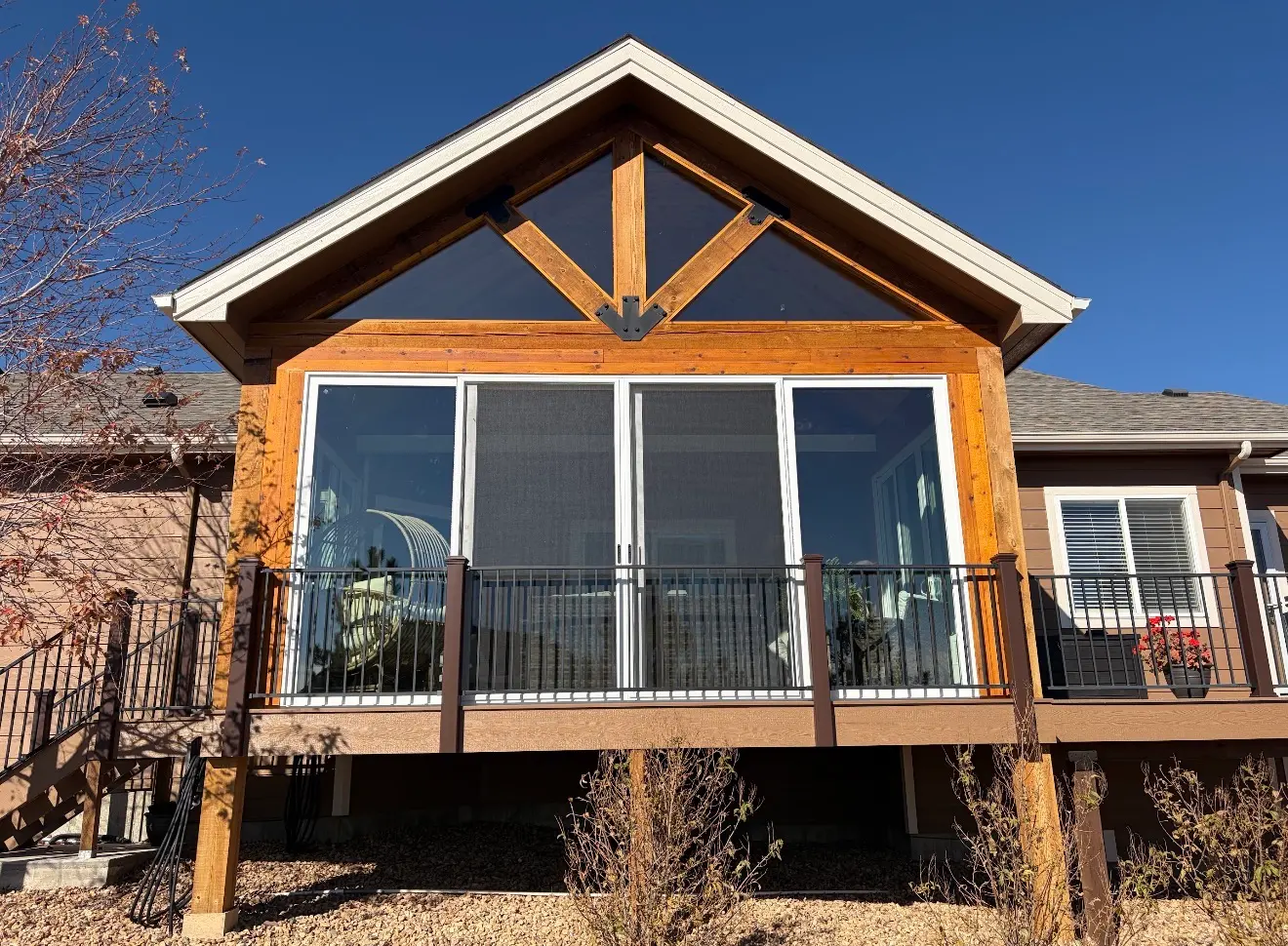 Front exterior view of elevated gable sunroom in Elizabeth Colorado