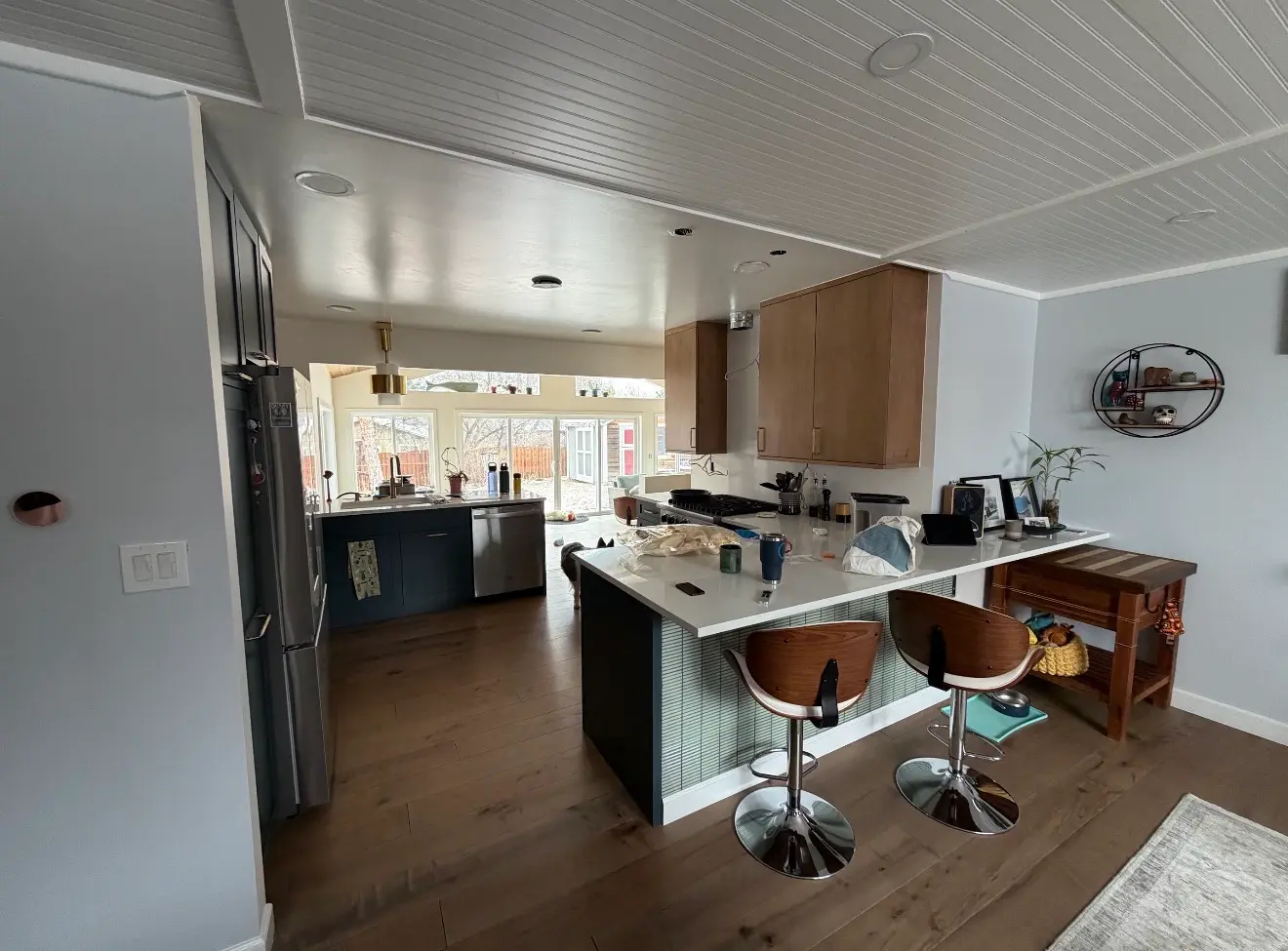 View from the kitchen toward the completed sunroom in Boulder Colorado