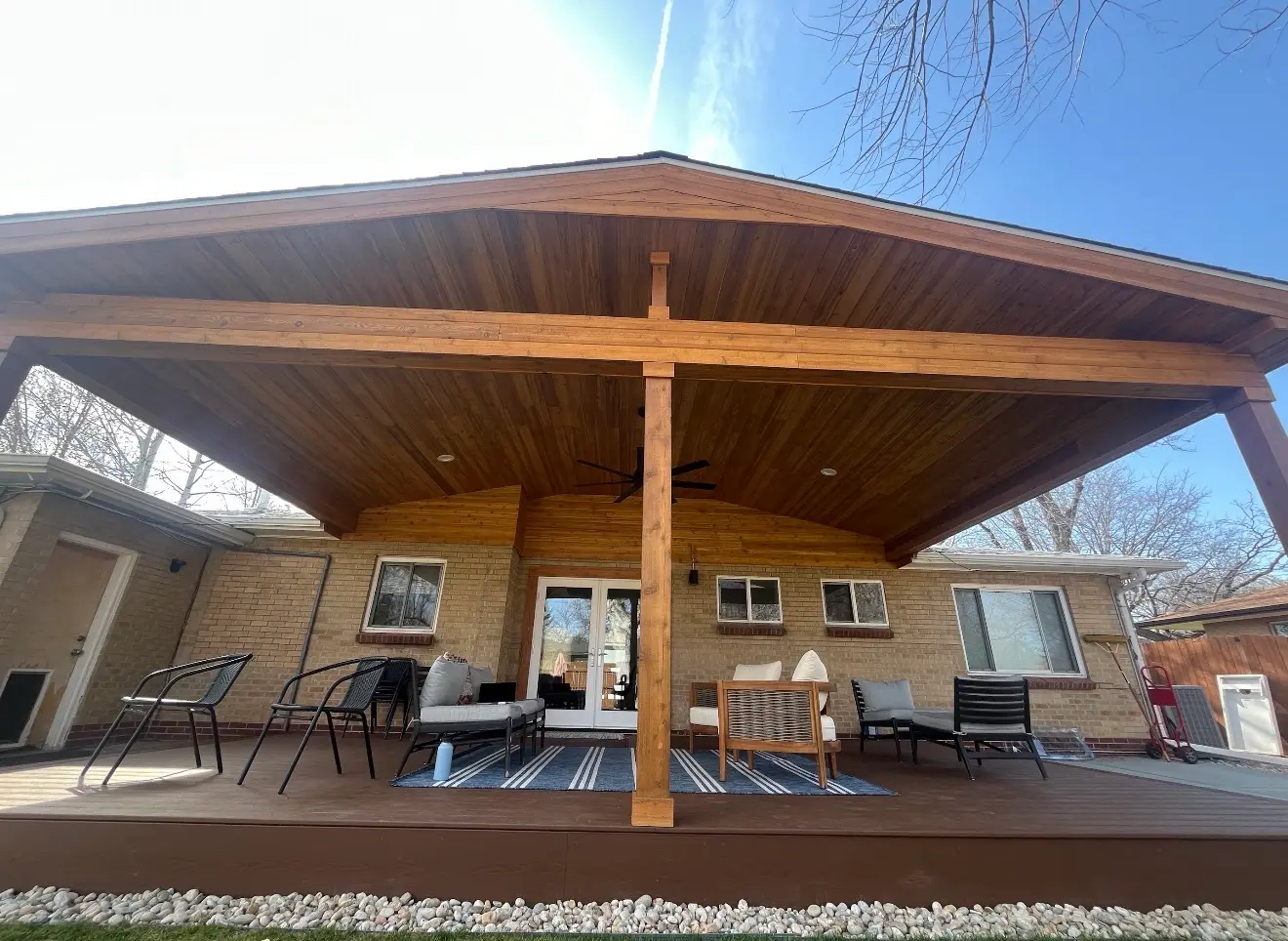 Front-facing view of cedar gable roof cover in Wheat Ridge Colorado